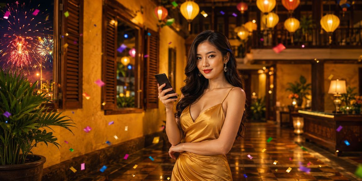 Người dùng chơi casino trực tuyến trên di động tại chợ đêm Hội An