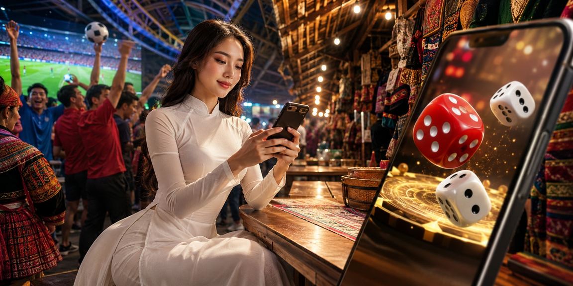 Người chơi xổ số và tài xỉu trực tuyến tại Sapa với áo dài truyền thống